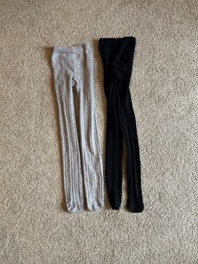 Kids Ribbed Tights - Black & Gray